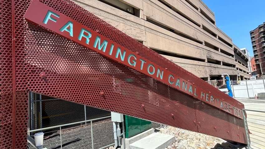 The new entrance of the Farmington Canal Trail on Grove and Orange St in Downtown New Haven.