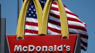 The logo of McDonald’s (MCD) is seen in Los Angeles, California.