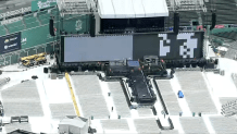 A stage set up at Boston's Fenway Park on Thursday, May 29, 2025, ahead of Shakira's scheduled concert.